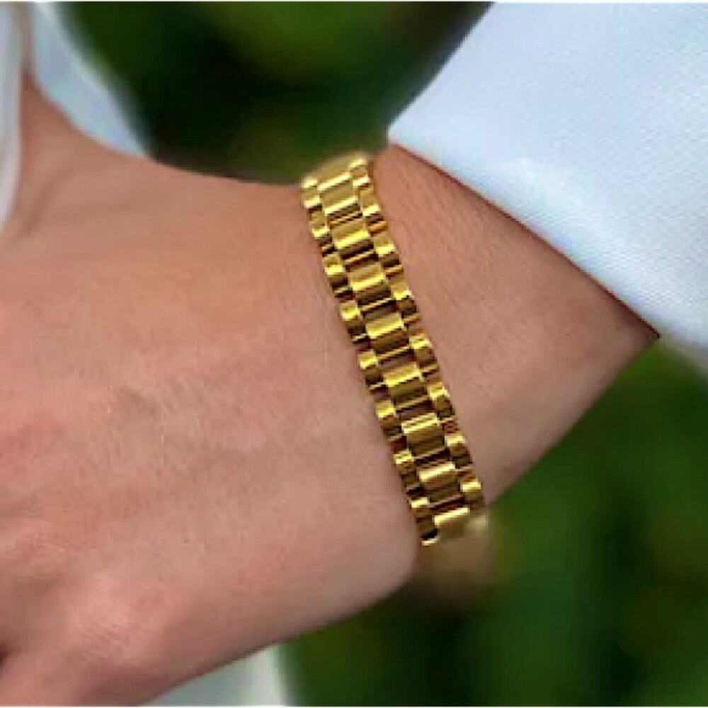Gold Watch Link Bracelet Stainless Steel 18k Gold Plated - Picture 2 of 6